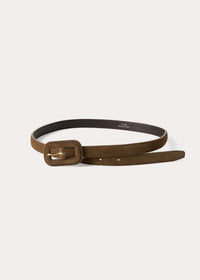 Ceinture fine à boucle couverte en cuir - Brown Suede