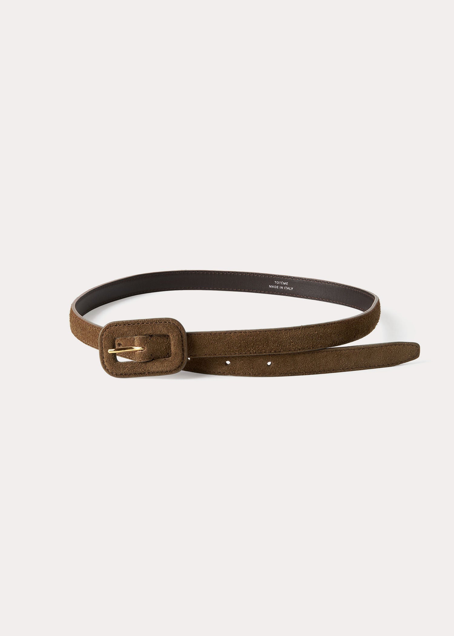 Ceinture fine à boucle couverte en cuir - Brown Suede