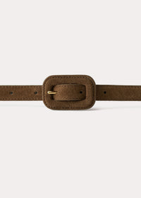Ceinture fine à boucle couverte en cuir - Brown Suede