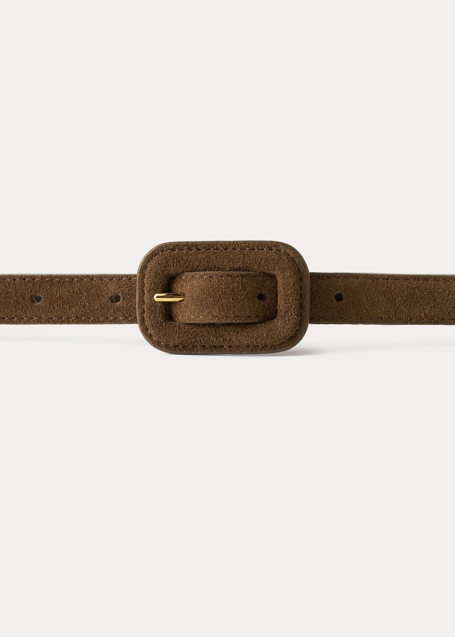 Ceinture fine à boucle couverte en cuir - Brown Suede