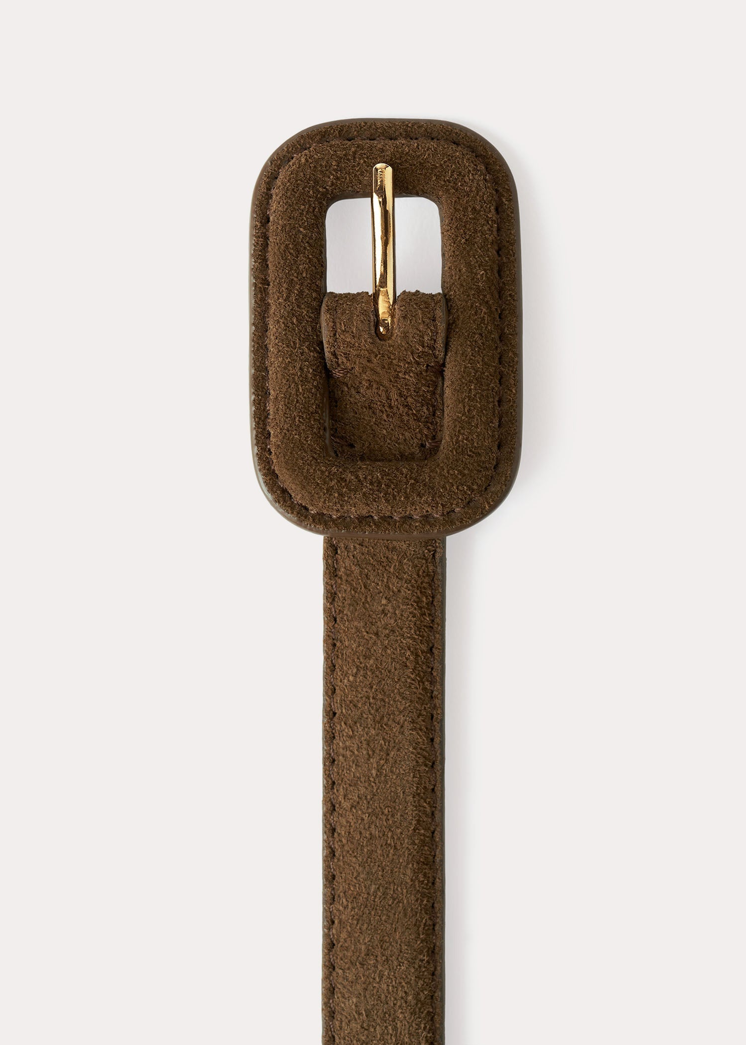 Ceinture fine à boucle couverte en cuir - Brown Suede