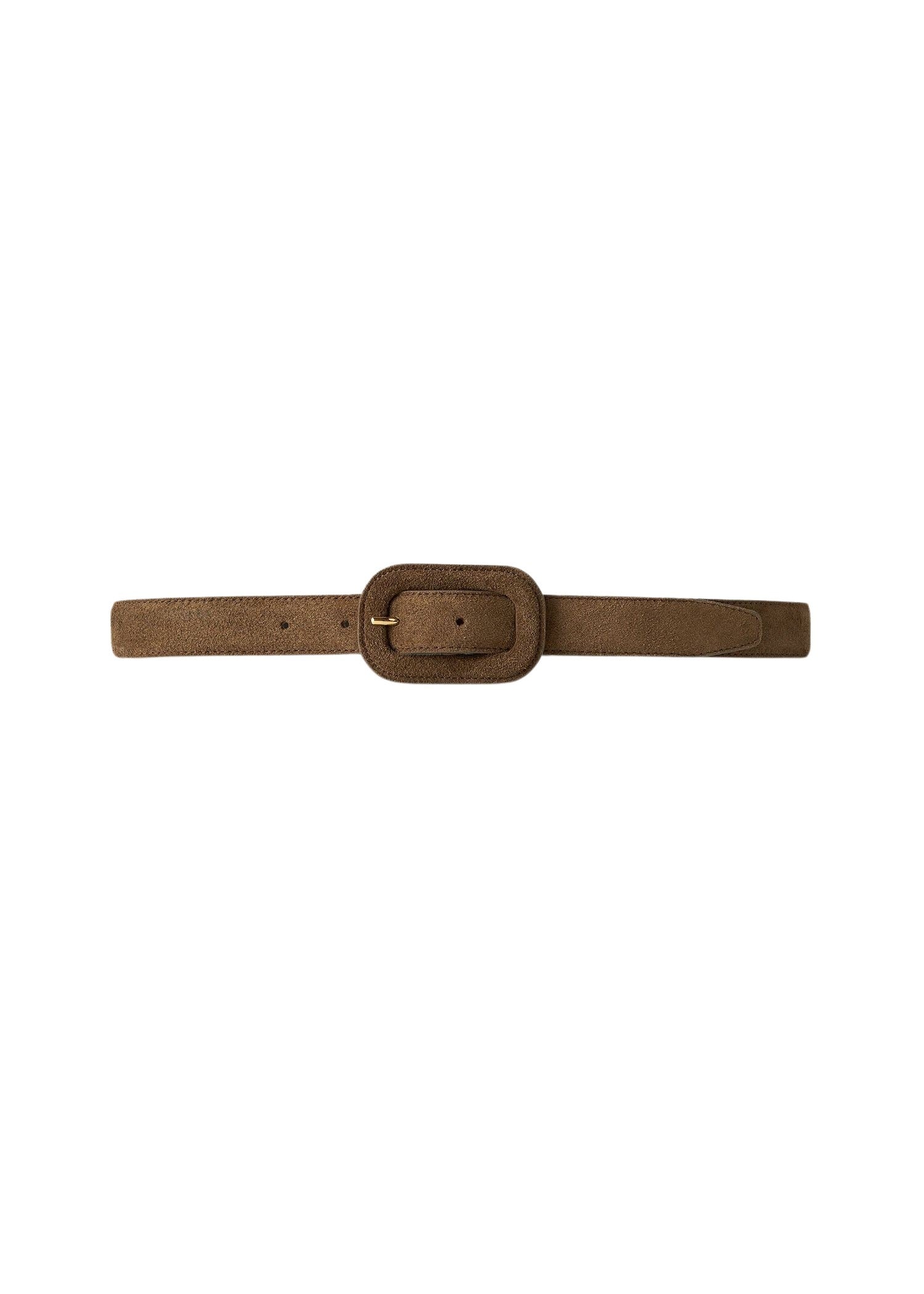 Ceinture large à boucle en cuir - Brown Suede
