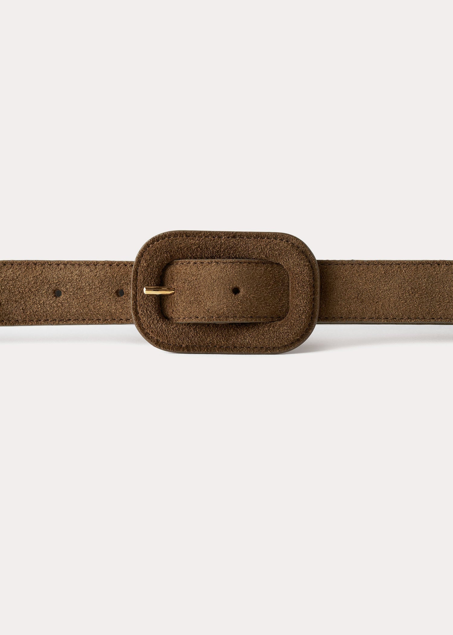 Ceinture large à boucle en cuir - Brown Suede
