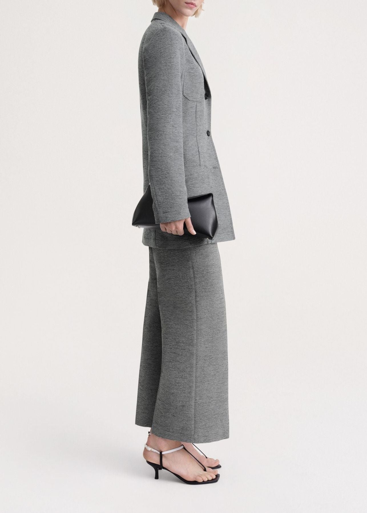 Blazer à revers crantés en laine - Grey Melange