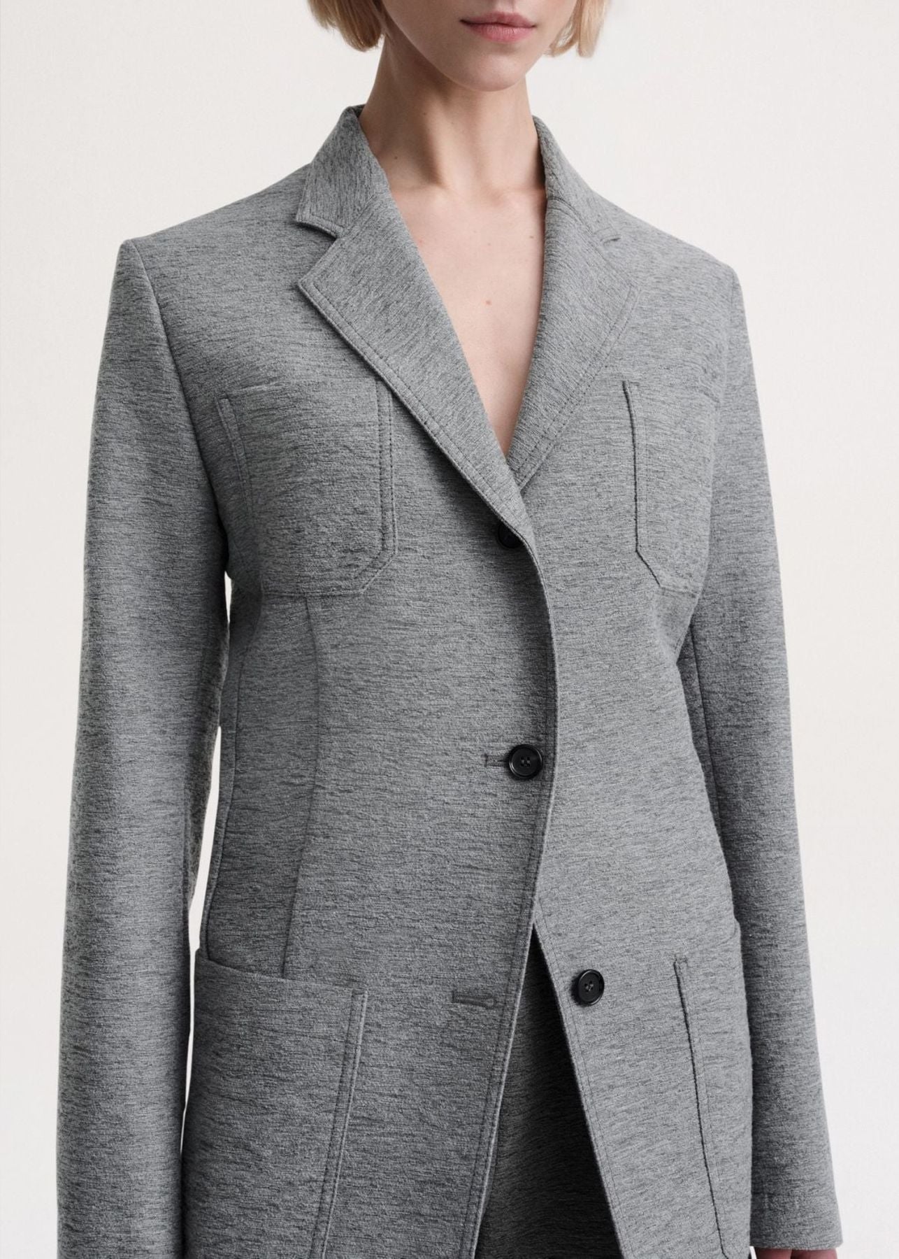 Blazer à revers crantés en laine - Grey Melange