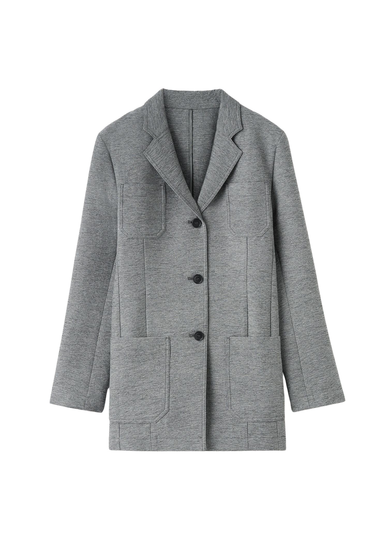 Blazer à revers crantés en laine - Grey Melange