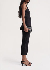 Textured tank top with twisted silk straps - Black