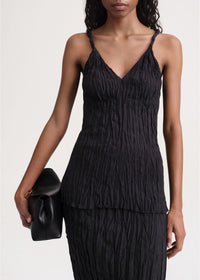 Textured tank top with twisted silk straps - Black
