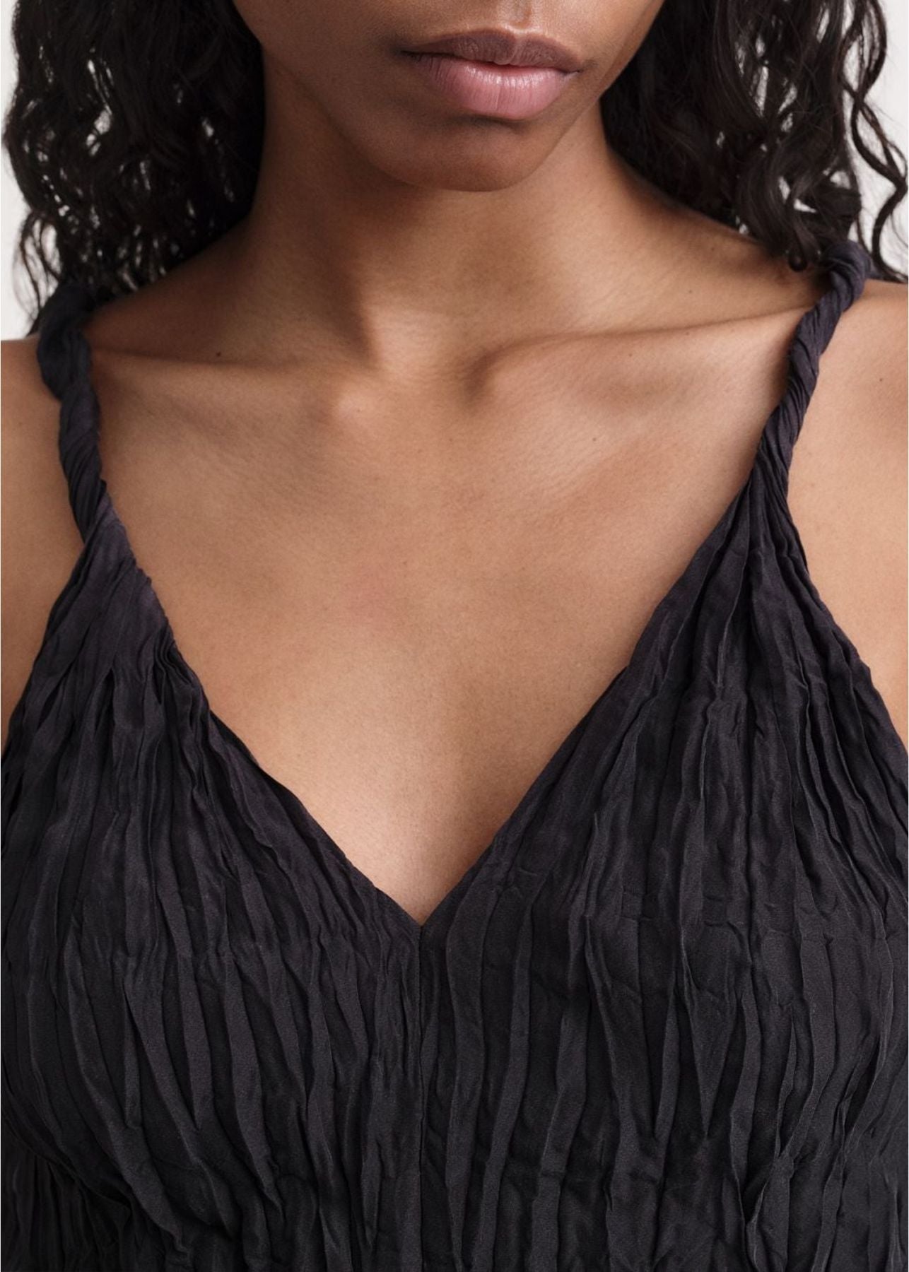 Textured tank top with twisted silk straps - Black
