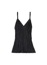 Textured tank top with twisted silk straps - Black