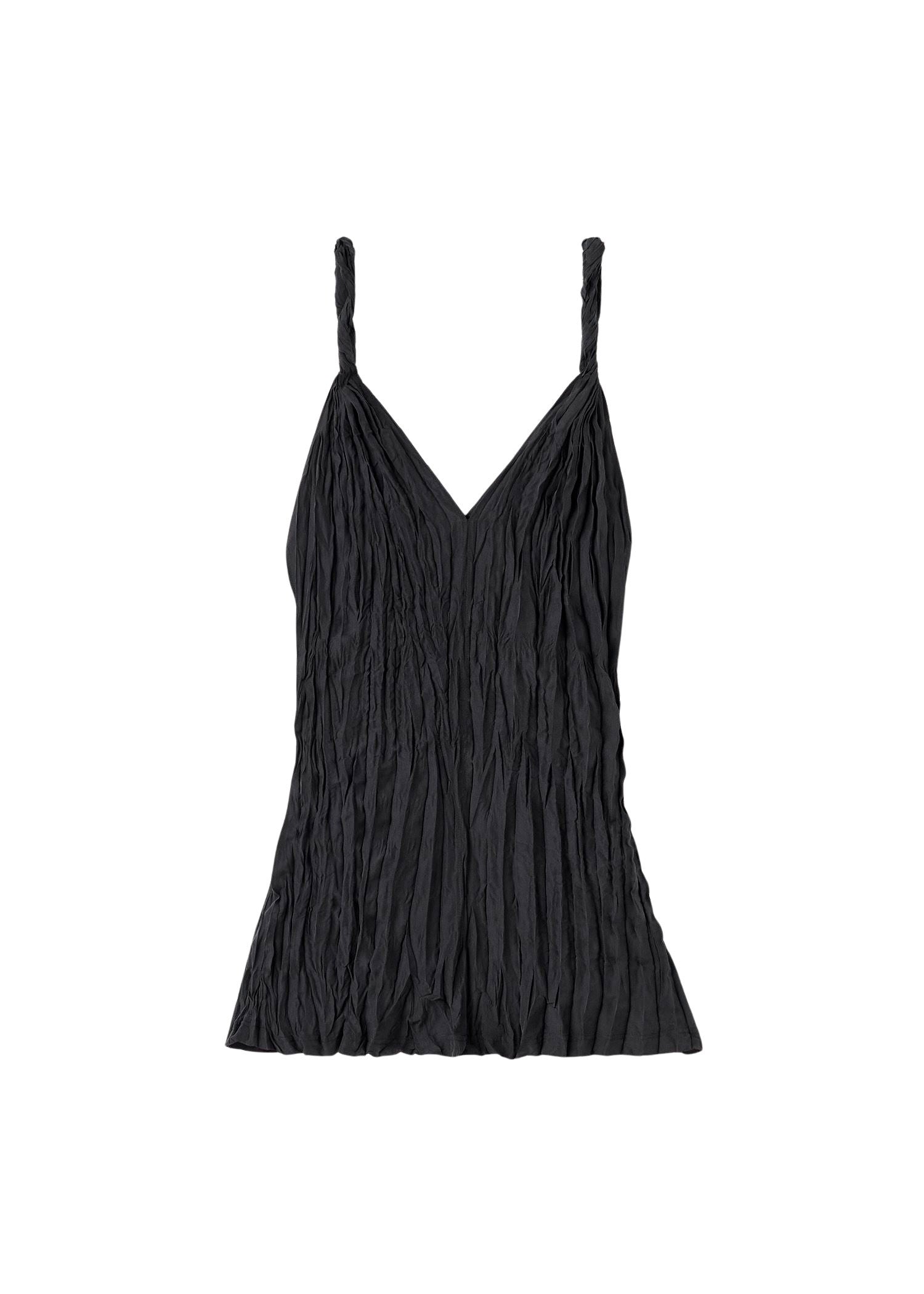 Textured tank top with twisted silk straps - Black