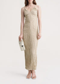 Robe longue texturée en soie - Overcast Beige