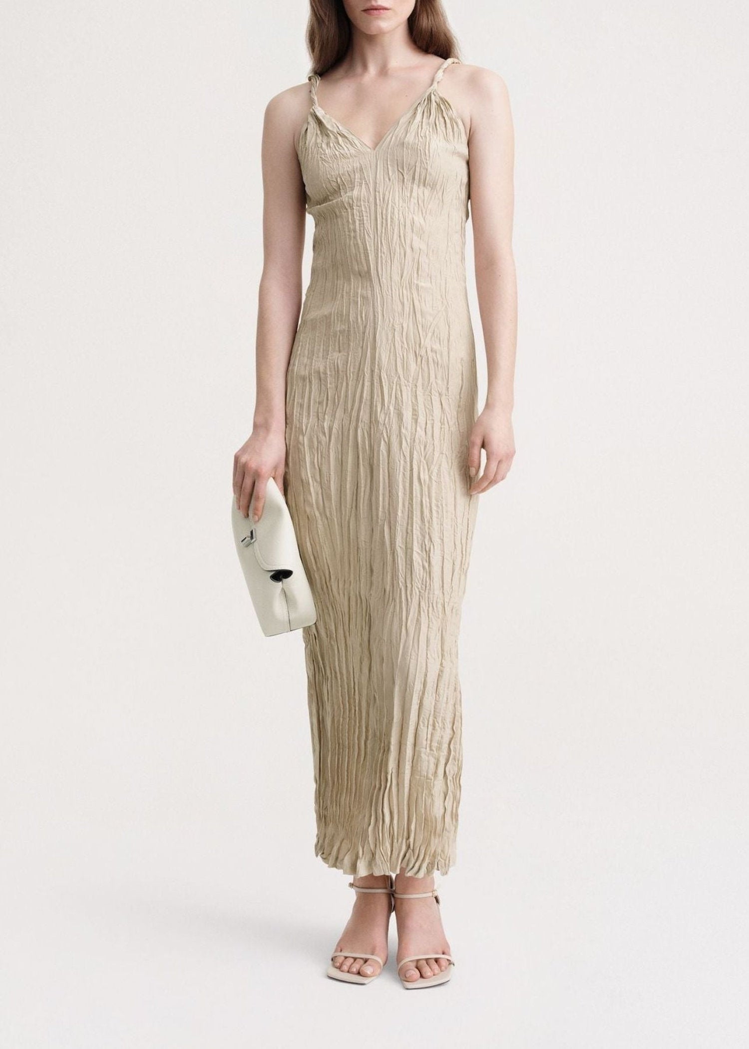 Robe longue texturée en soie - Overcast Beige