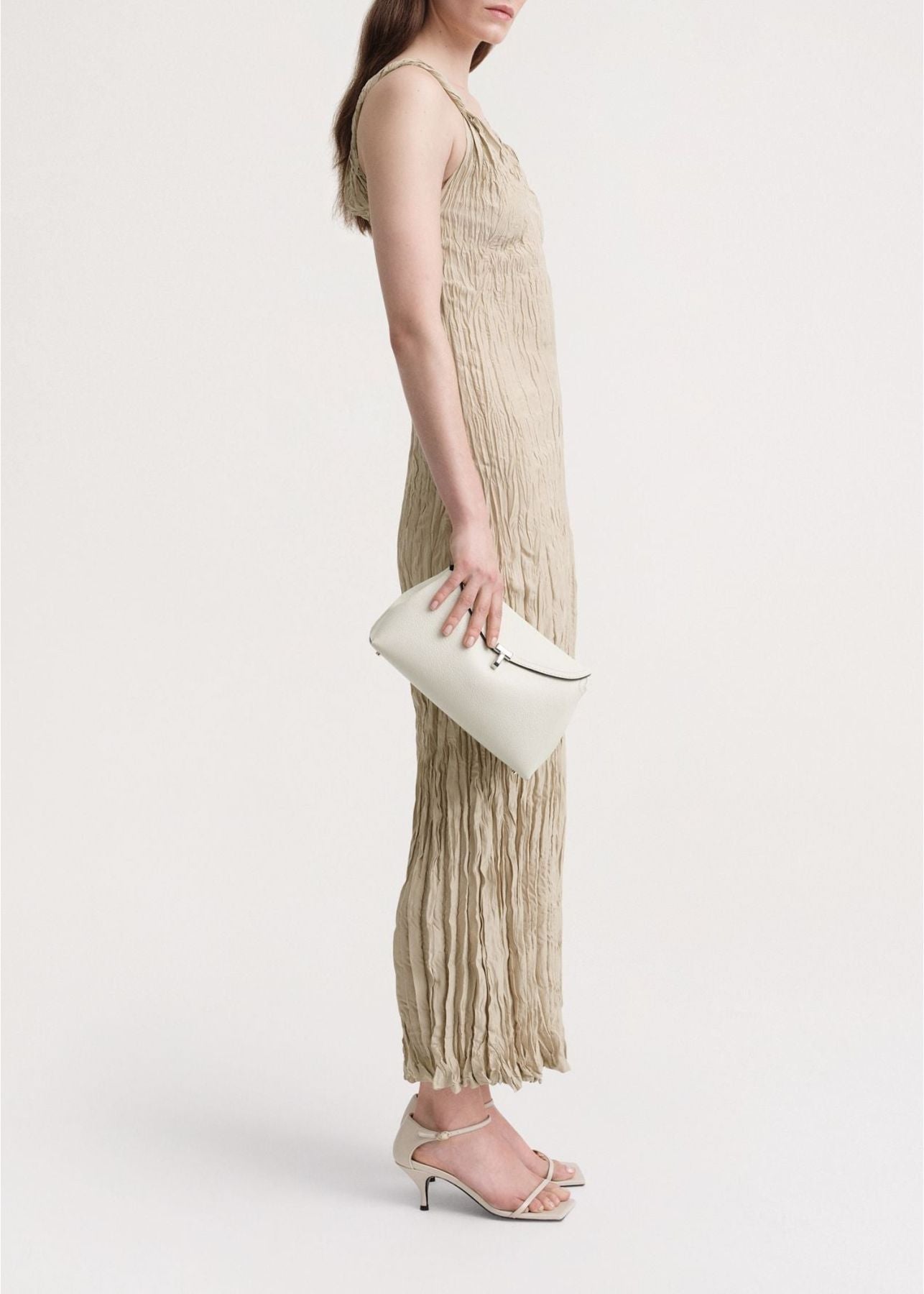 Robe longue texturée en soie - Overcast Beige
