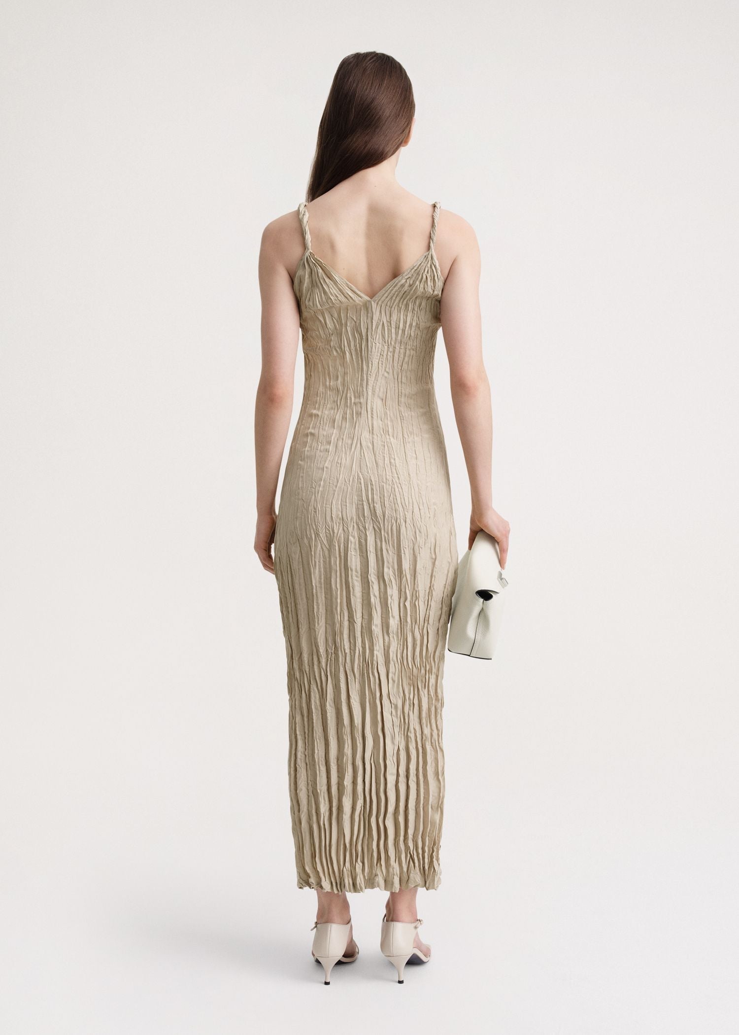 Robe longue texturée en soie - Overcast Beige