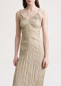 Robe longue texturée en soie - Overcast Beige