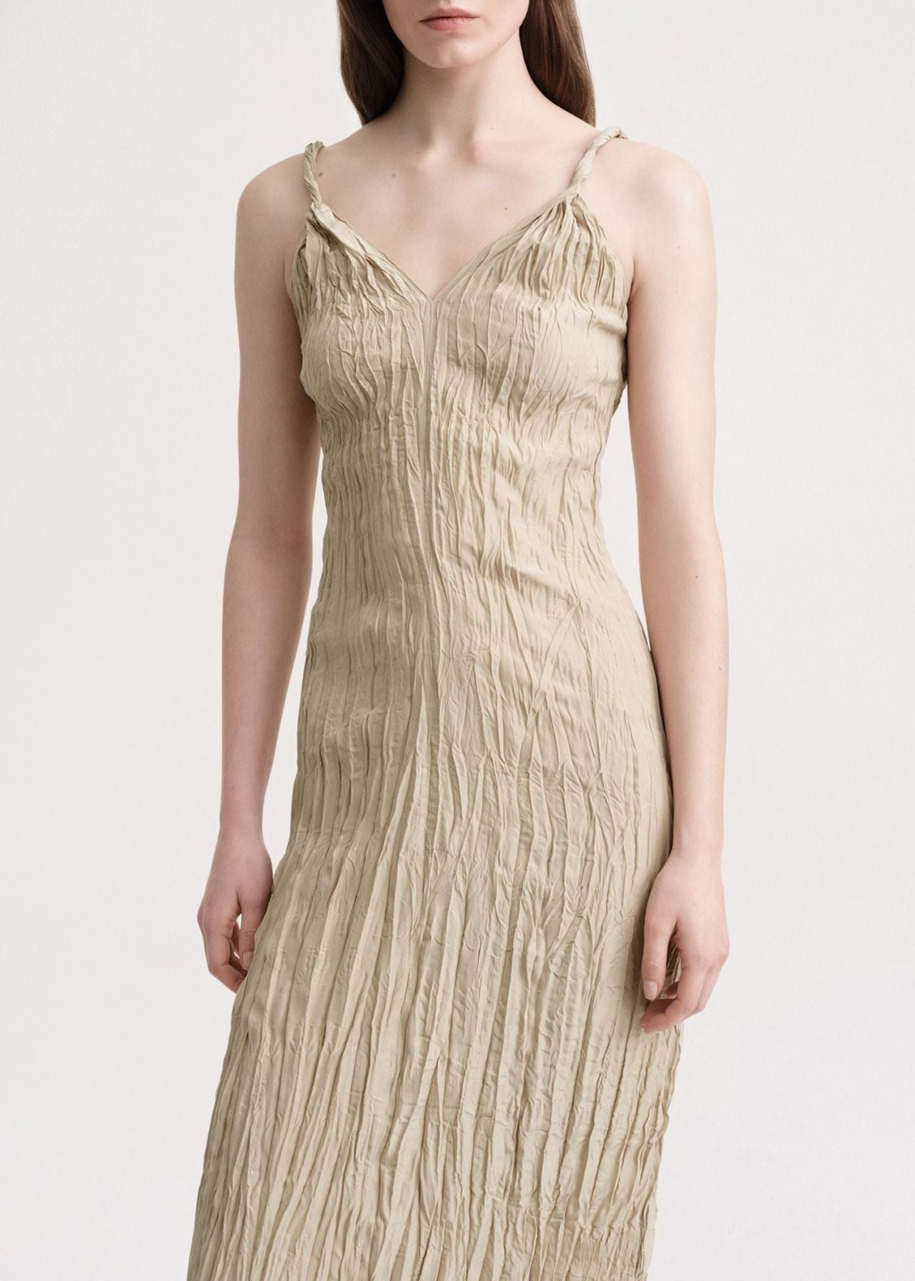 Robe longue texturée en soie - Overcast Beige