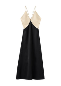 Robe longue Cami drapé en satin - Black & Bleached Sand
