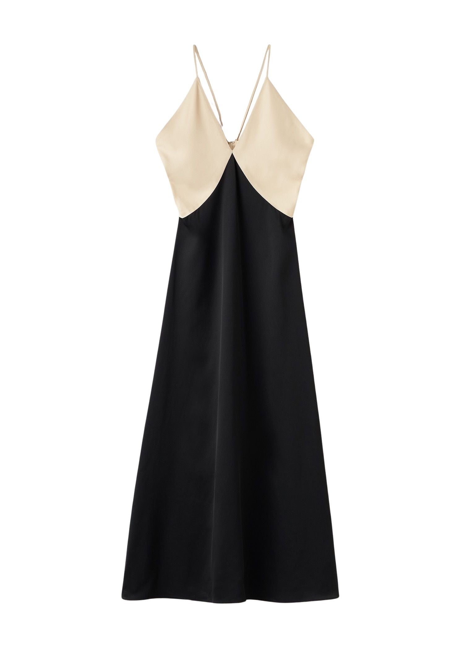 Robe longue Cami drapé en satin - Black & Bleached Sand
