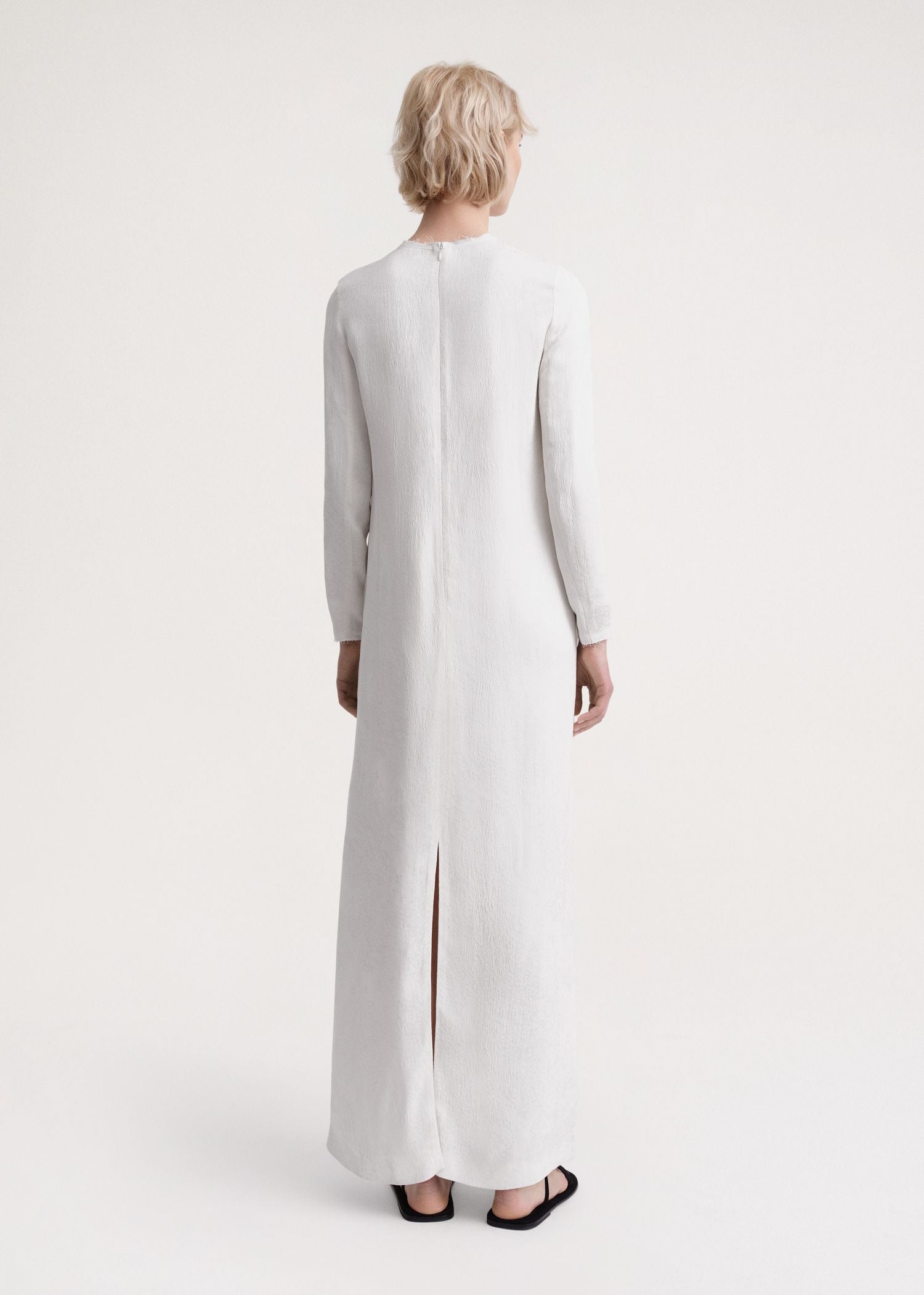 Robe longue en jacquard à ourlet brut - White Floral