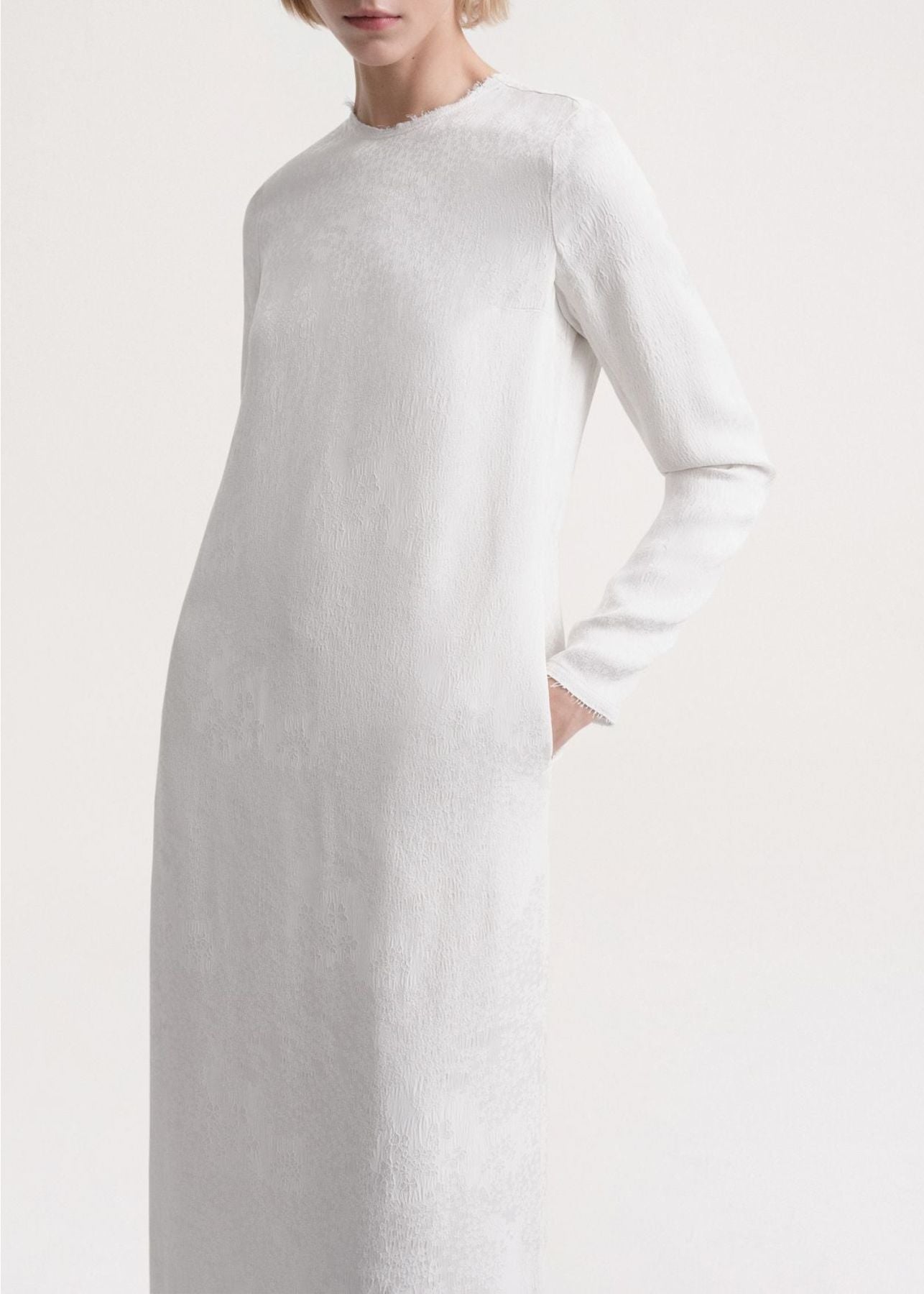 Robe longue en jacquard à ourlet brut - White Floral