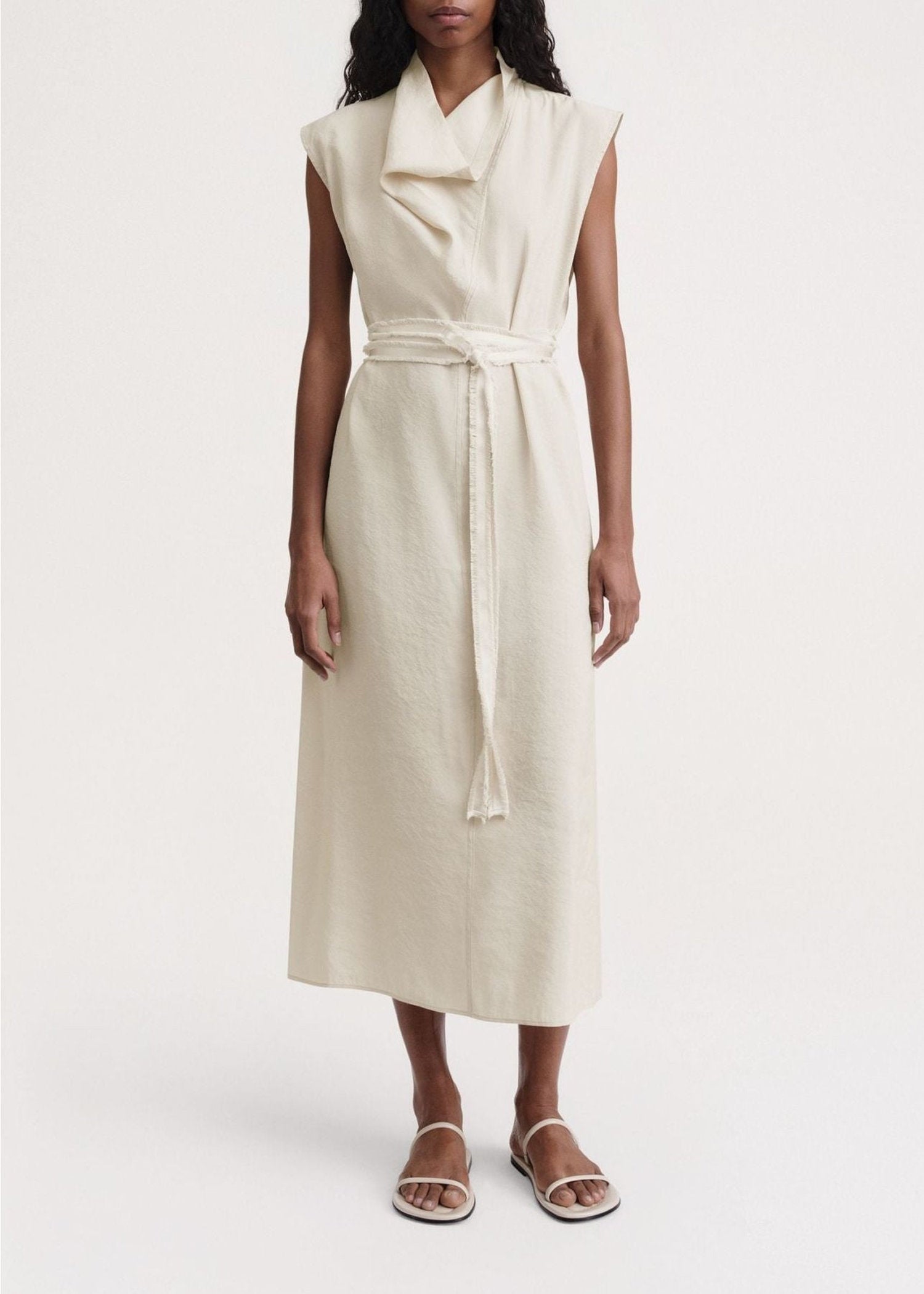 Robe midi à col rabattu - Oyster