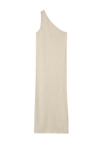 Robe longue côtelée à une épaule - Overcast Beige