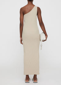 Robe longue côtelée à une épaule - Overcast Beige