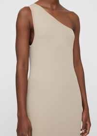 Robe longue côtelée à une épaule - Overcast Beige