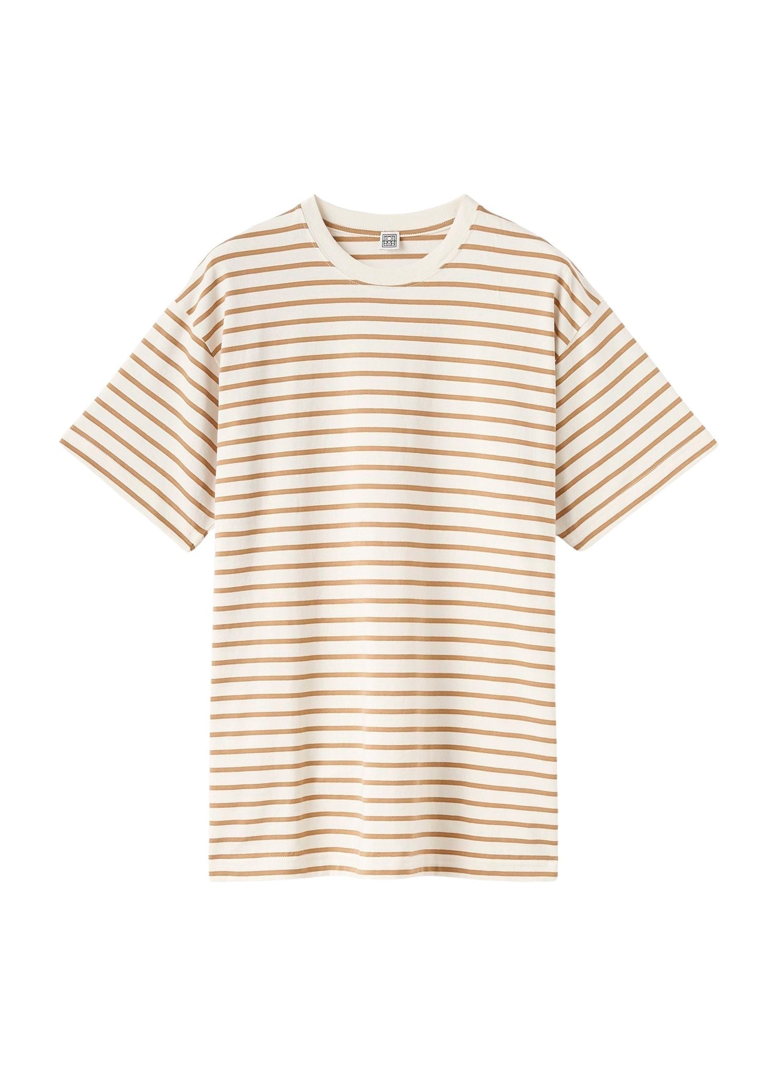 T-shirt droit à col rond - Camel Stripe