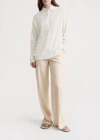 Long-sleeved wool polo shirt - Cream
