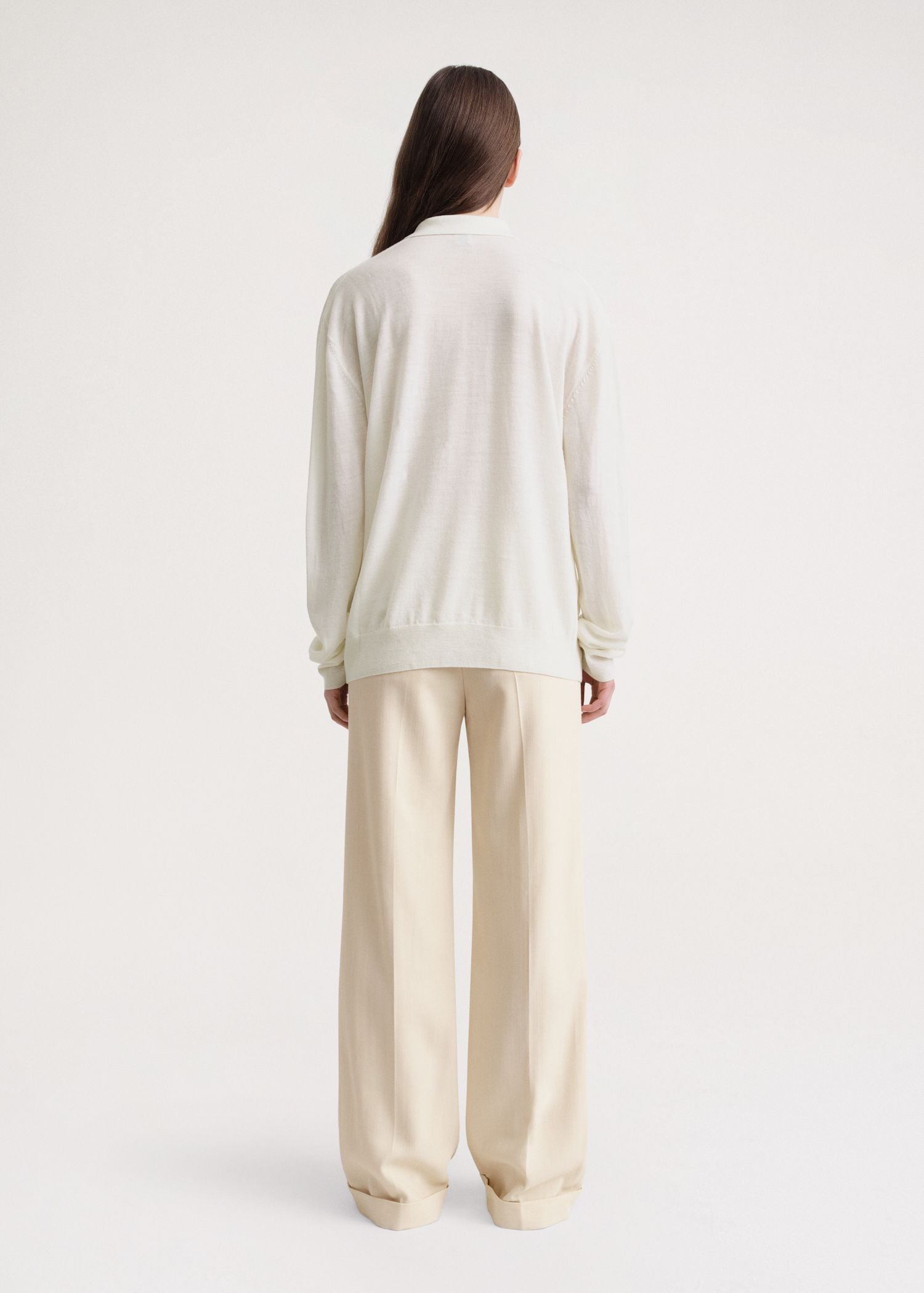 Long-sleeved wool polo shirt - Cream