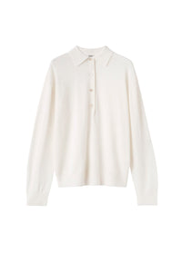 Long-sleeved wool polo shirt - Cream