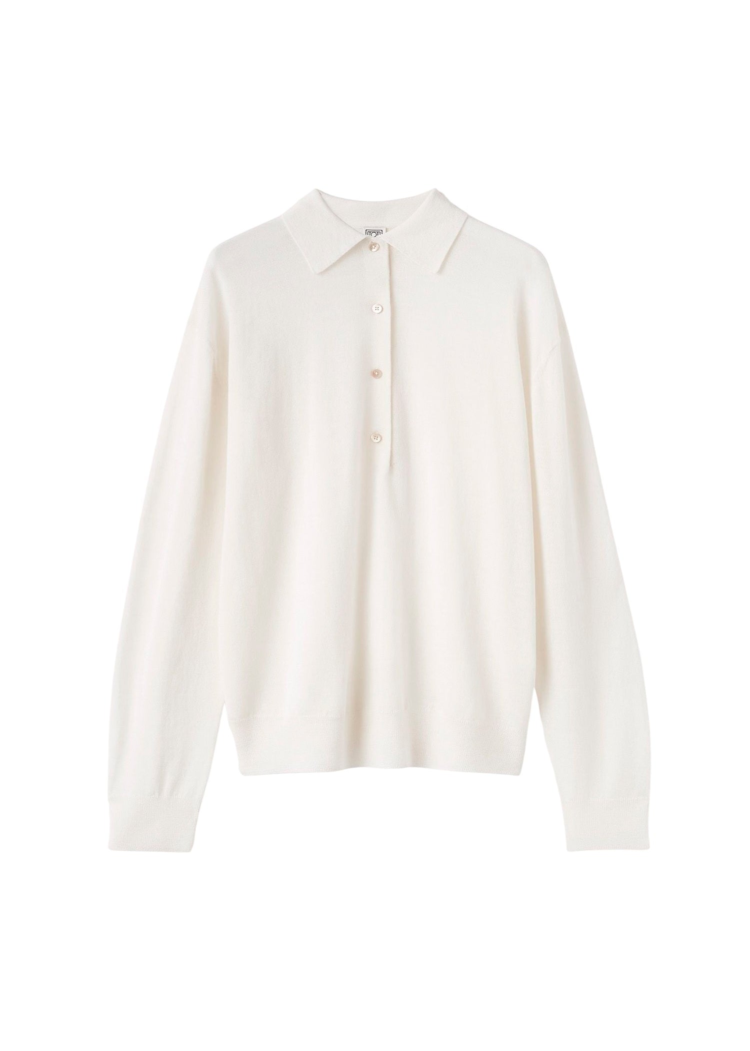 Long-sleeved wool polo shirt - Cream