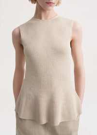 Slim-fitting sleeveless knit T-shirt - Beige