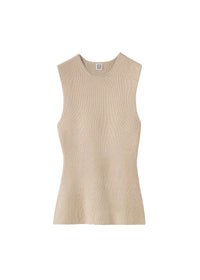 Slim-fitting sleeveless knit T-shirt - Beige