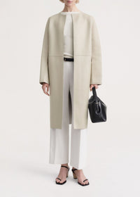 Manteau à encolure ronde en cuir - Eggshell