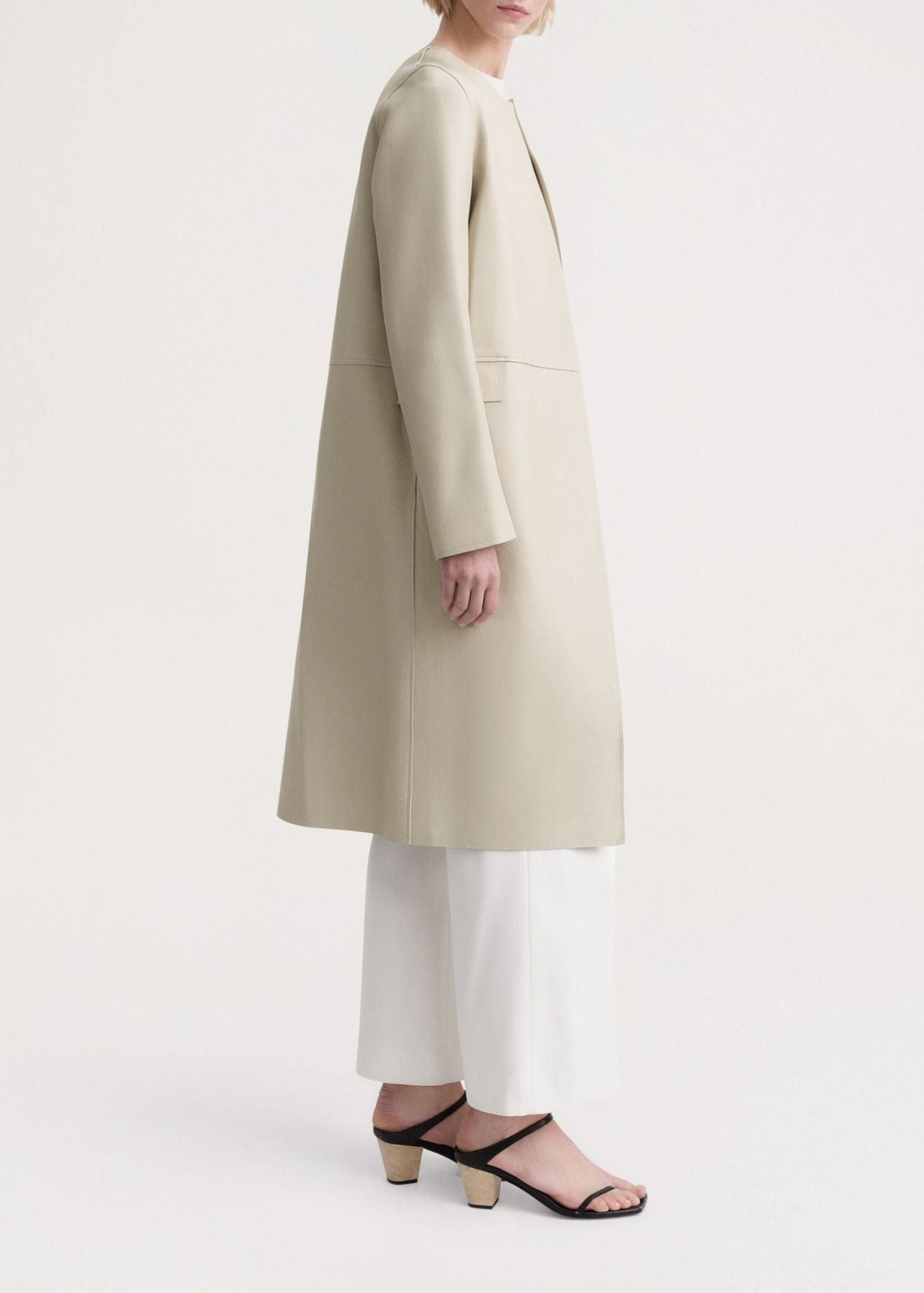 Manteau à encolure ronde en cuir - Eggshell