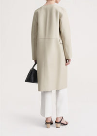 Manteau à encolure ronde en cuir - Eggshell