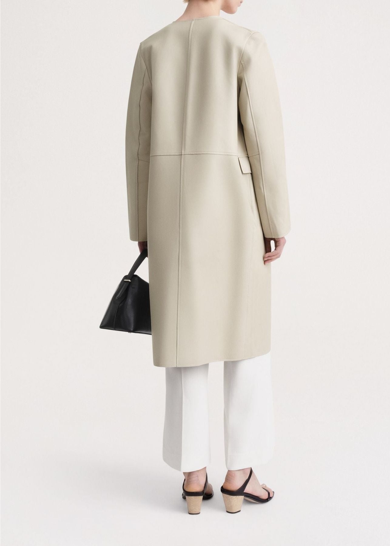 Manteau à encolure ronde en cuir - Eggshell