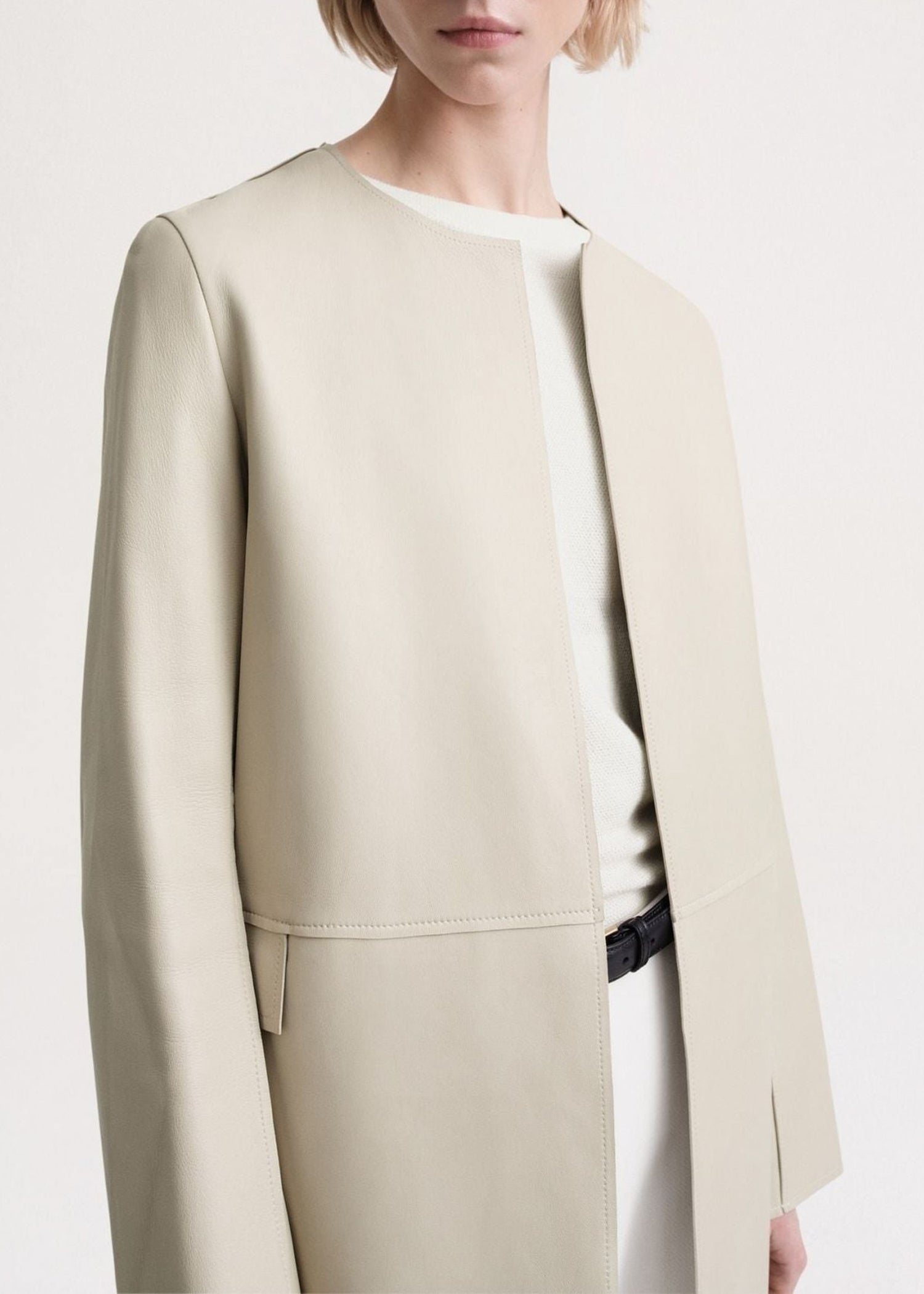 Manteau à encolure ronde en cuir - Eggshell