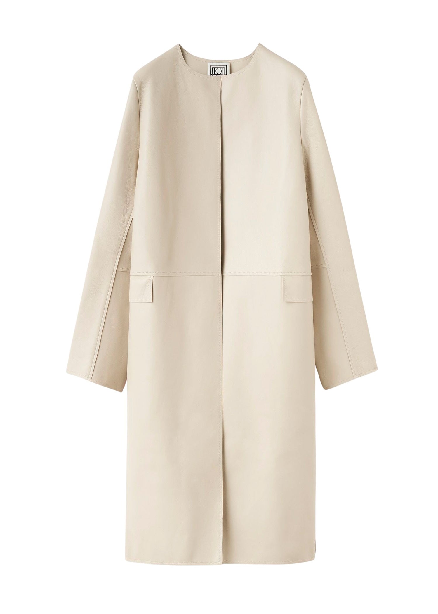 Manteau à encolure ronde en cuir - Eggshell