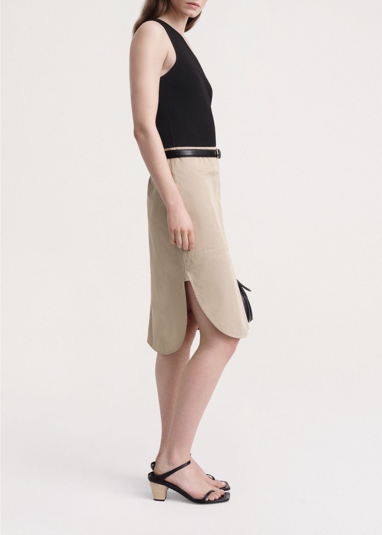 Jupe midi à ourlet incurvé - Overcast Beige