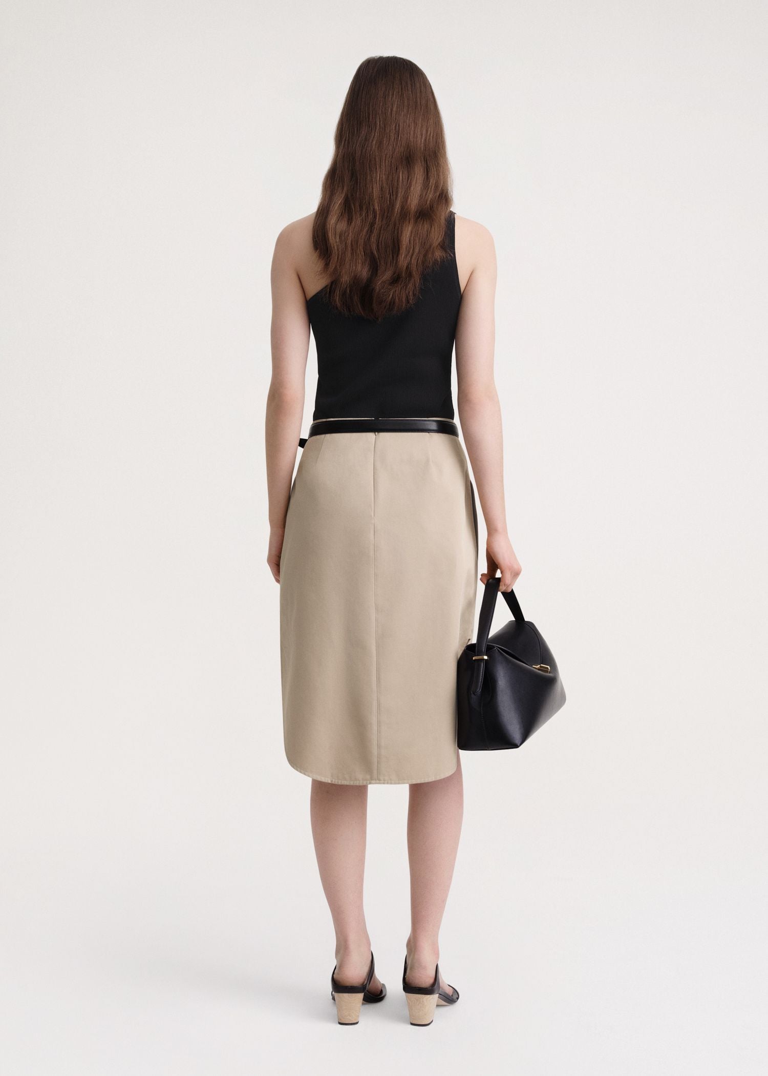 Jupe midi à ourlet incurvé - Overcast Beige