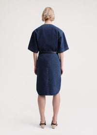 Denim midi skirt with curved hem - Dark Blue