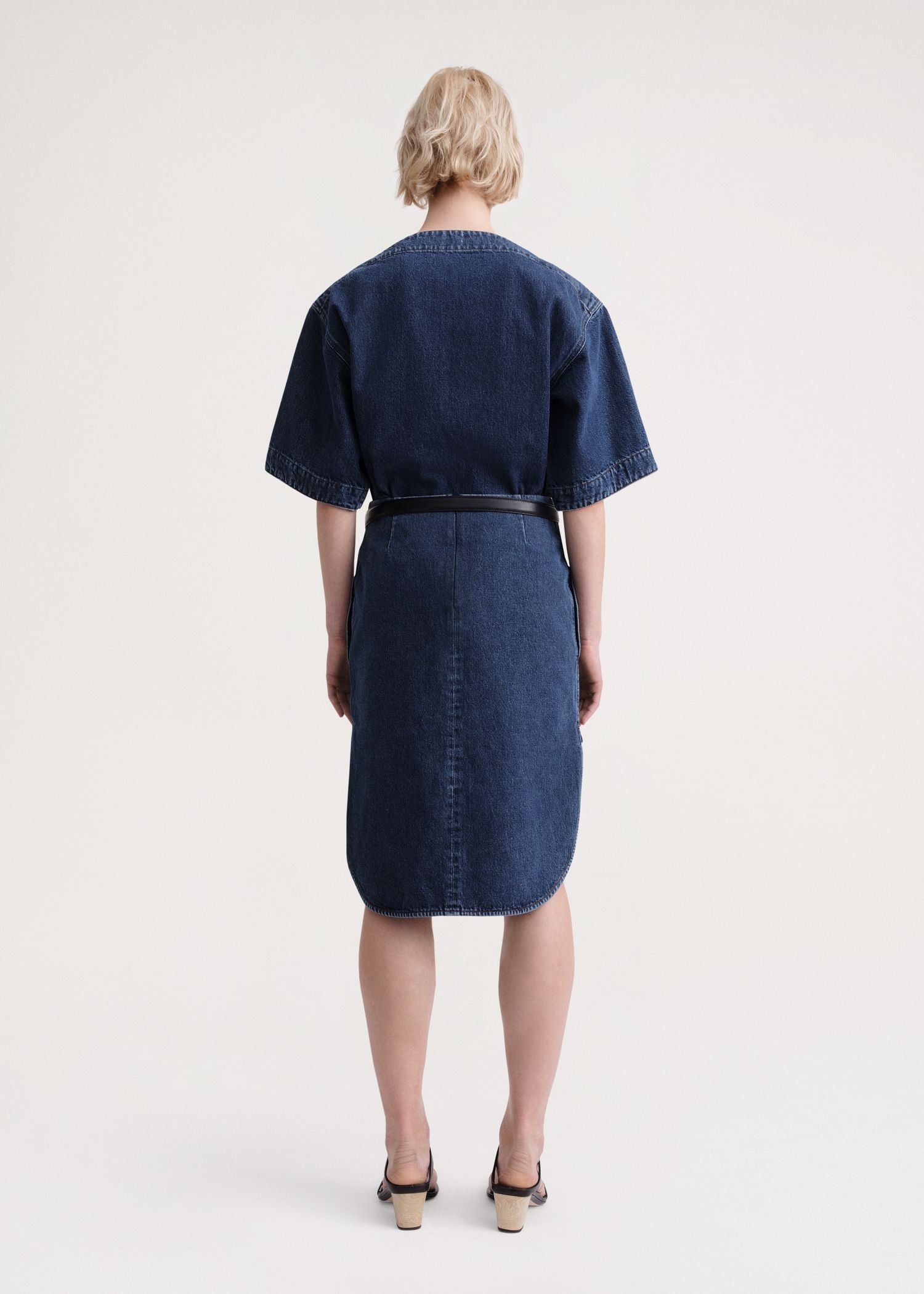 Denim midi skirt with curved hem - Dark Blue