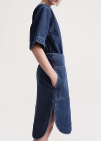 Denim midi skirt with curved hem - Dark Blue
