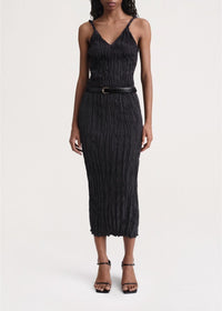 Jupe midi texturée en soie - Black