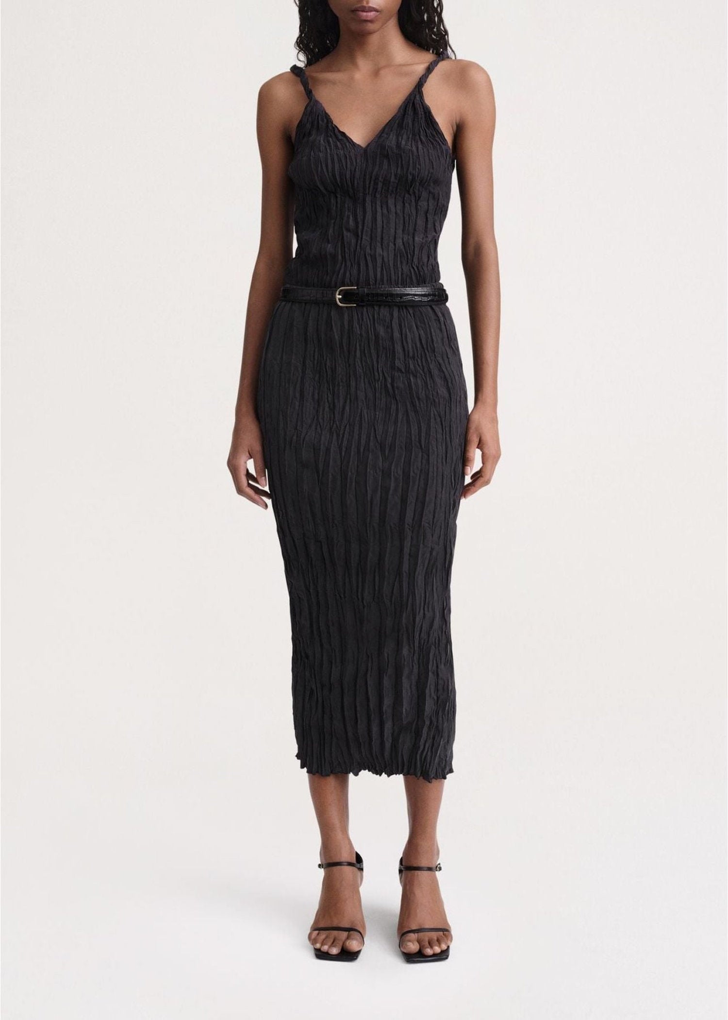 Jupe midi texturée en soie - Black
