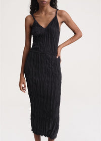 Jupe midi texturée en soie - Black